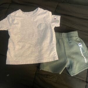 Champion Heather Gray Tee and Olive Shorts Set